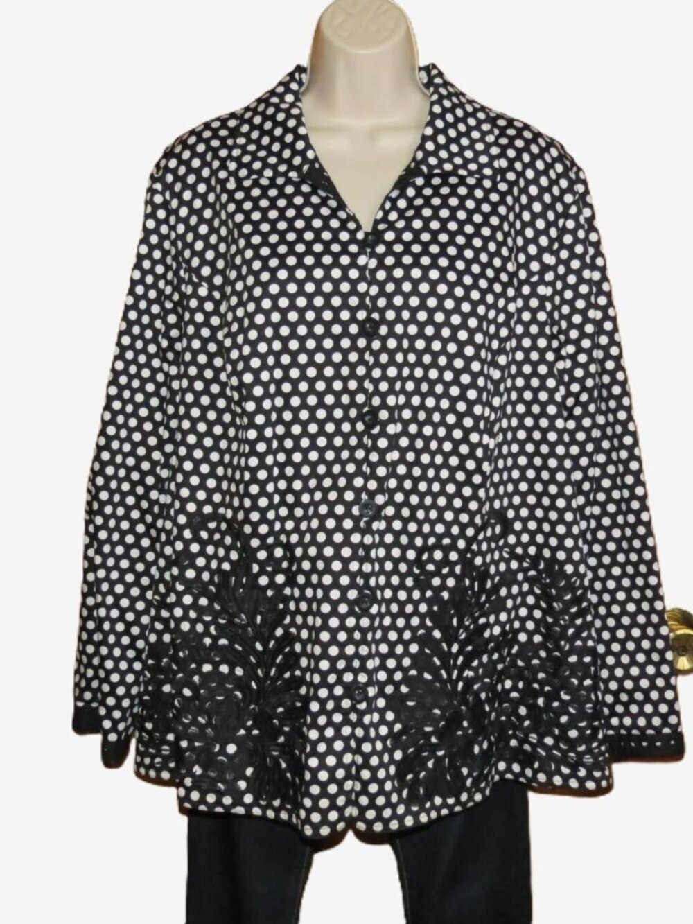 NWT CJ Banks Black & White Reversible Jacket Polka Dots Swiss Eyelet Size 2X